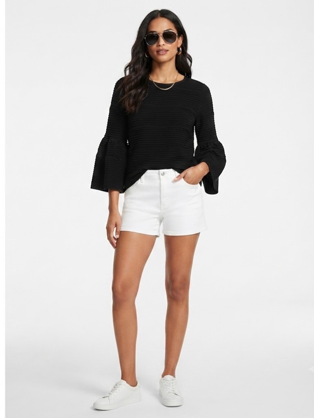 White House Black Market Black Ribbed Crewneck Top